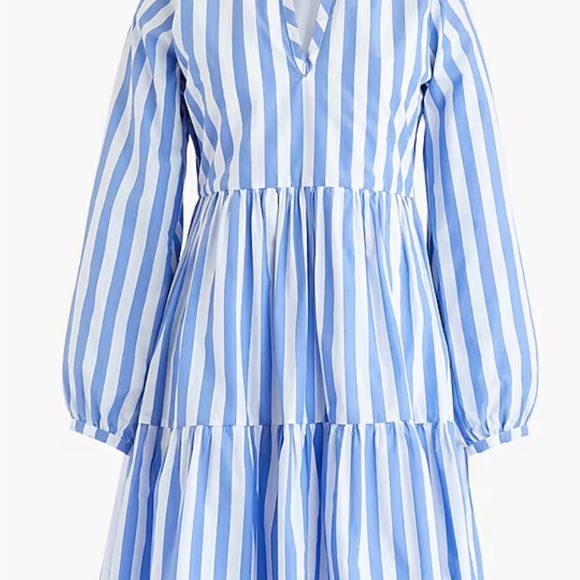 Tiered Popover Dress In Stiped Cotton Poplin - Picture 2 of 8